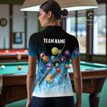 Load image into Gallery viewer, Blue Billiard Jersey For Women Custom Thunder Lightning 3D Pool Balls Team Jersey Polo &amp; 1/4 Zip TDM4561