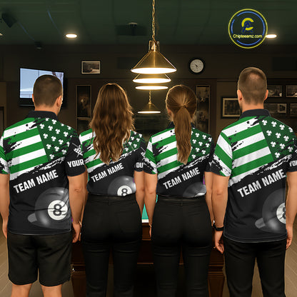 Personalized US Flag St Patrick Day Billiard Shirt For Men, Luckiest Shamrock 8 Ball Pool Jersey TDM5707