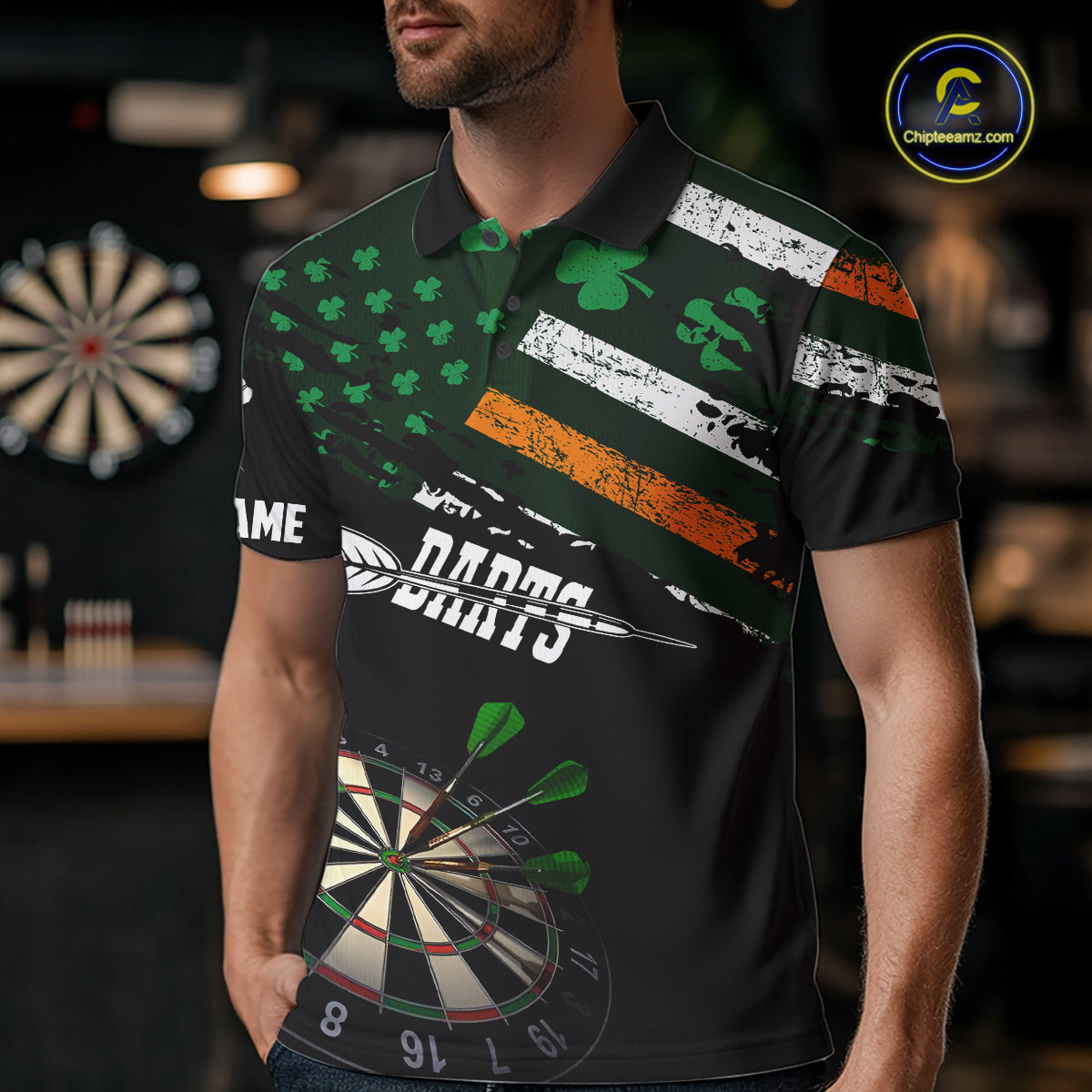 Personalized US Flag St Patrick Day Dart Shirts For Men Custom Patriotic Shamrock Darts Jerseys TDM5708