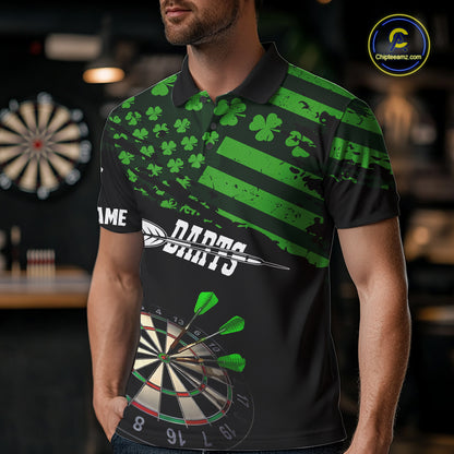 Personalized US Flag St Patrick Day Dart Shirts For Men Custom Luckiest Shamrock Darts Jerseys TDM5709