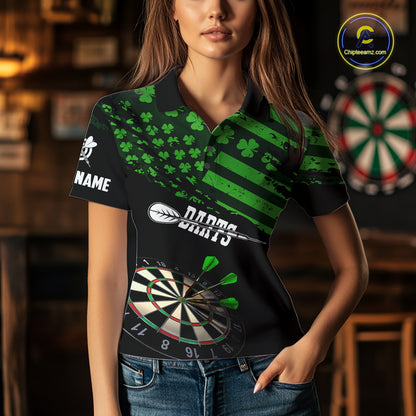 Personalized US Flag St Patrick Day Dart Shirts For Women Custom Luckiest Shamrock Darts Jerseys TDM5709