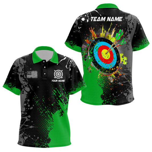 Personalized Paint Green 3D Target Archery Polo Shirts For Kid Custom Name Archery Jerseys Attire TDM1103