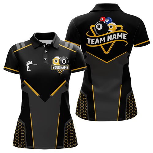 Personalized 8 Ball & 9 Ball Pool Billiard Polo, 1/4 Zip For Women Custom Team Billiard Jersey|Yellow TDM3547