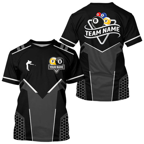 Personalized 8 Ball & 9 Ball Pool Billiard T Shirt For Men Custom Billiard Team Jerseys |White TDM3547