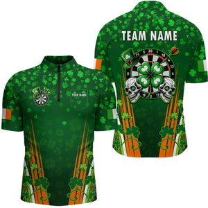 Personalized Luckiest Green Shamrock Skull Dart Shirts For Men Custom St Patrick Day Dart Jerseys TDM3554
