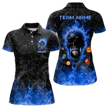 Load image into Gallery viewer, Billiards 8 Ball Flame Skull Fire Custom Pool Shirts For Women, Unique League Billiard Jerseys |Blue TDM2011