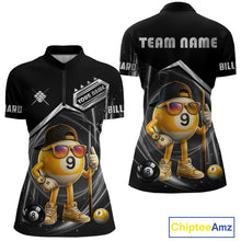 Load image into Gallery viewer, Funny silver 9 ball pool billiard team jersey quarter zip shirt for women featuring a playful 9 ball graphic, premium custom billiard league apparel for competitive players.