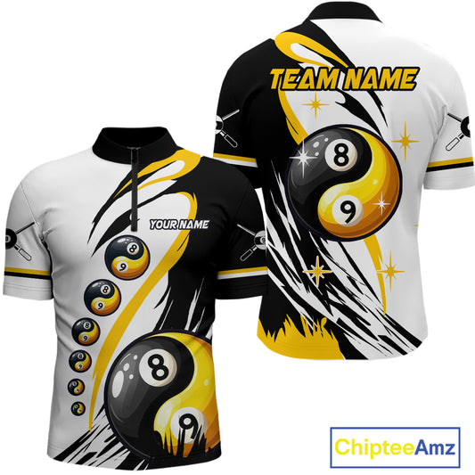 Personalized Yin-Yang Billiard Shirt For Men Custom 8 & 9 Ball Funny Pool Team Jersey |Yellow TDM4572