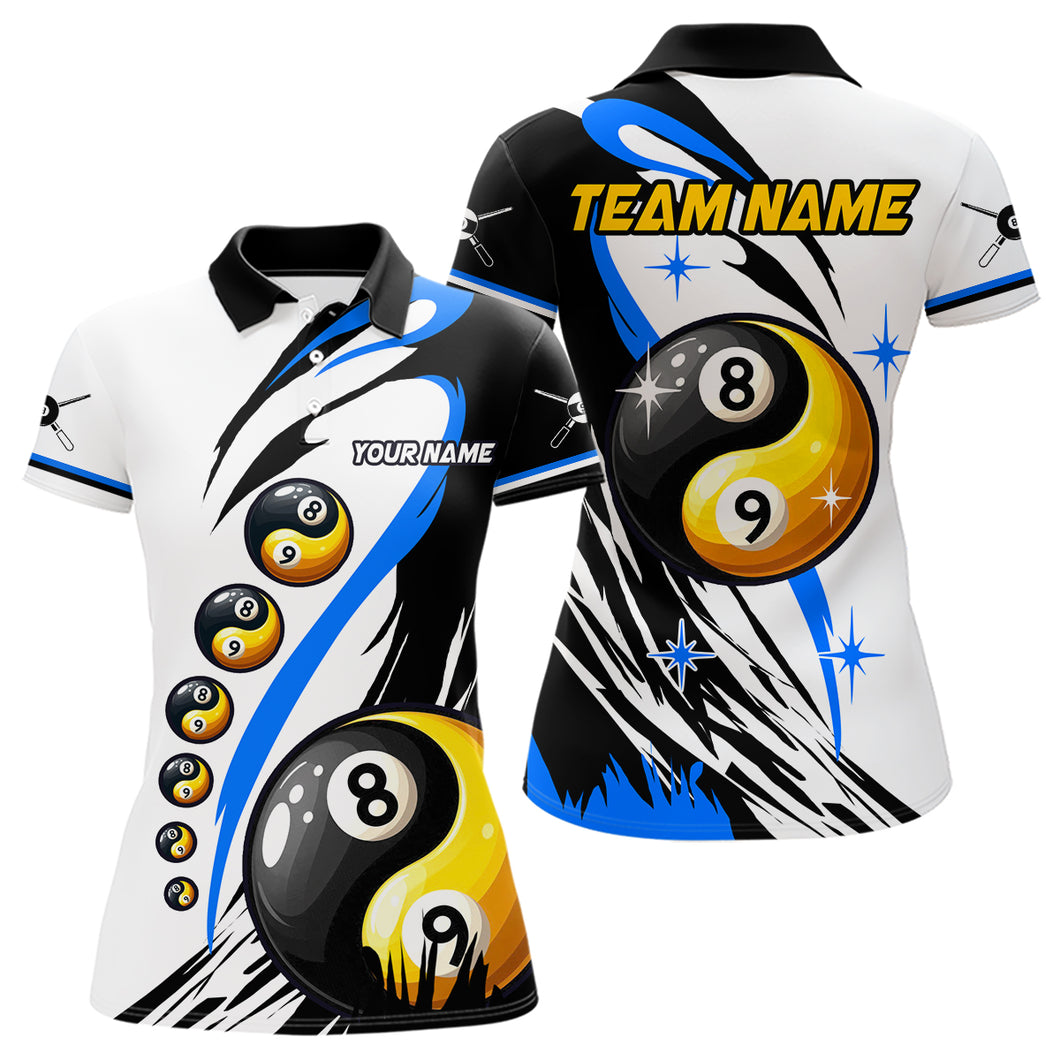 Personalized Yin-Yang Billiard Shirt For Women Custom 8 & 9 Ball Funny Pool Team Jersey |Blue TDM4573