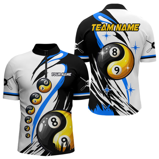 Personalized Yin-Yang Billiard Shirt For Men Custom 8 & 9 Ball Funny Pool Team Jersey |Blue TDM4573