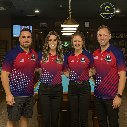 Personalized US Flag 8 Ball Billiard Pool Shirts For Women Custom Patriotic Billiard Team Jersey TDM7223