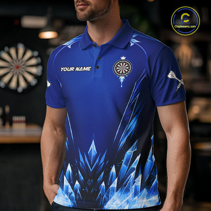 Personalized Blue Dartboard Icy Darts Polo & 1/4 Zip Custom Darts Shirt For Men, Darts Team Jersey TDM5716