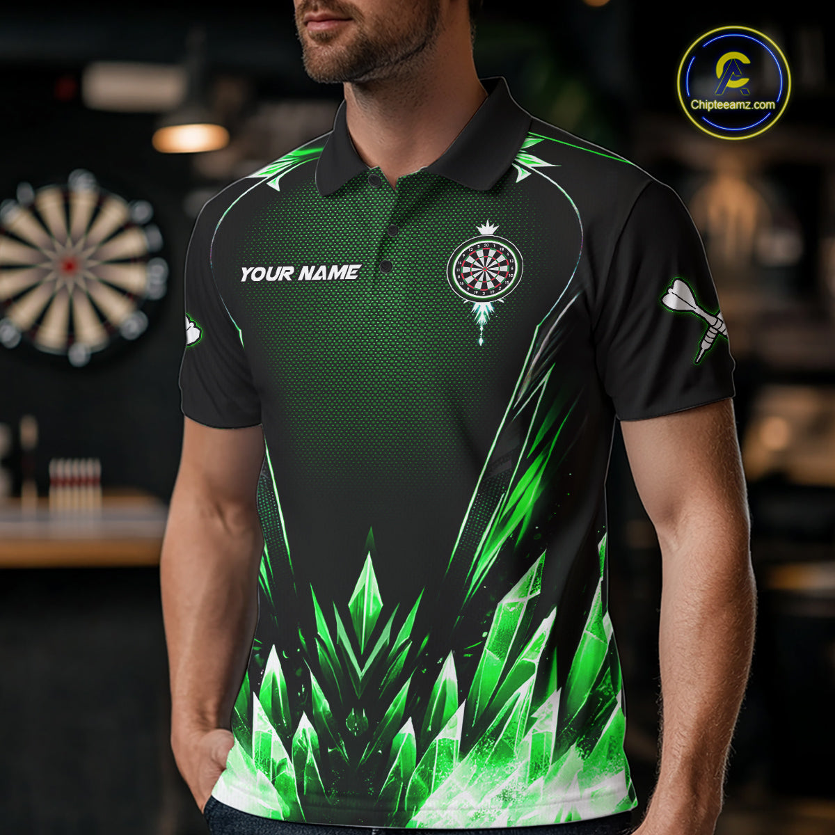 Personalized Green Dartboard Icy Darts Polo & 1/4 Zip Custom Dart Shirt For Men, Darts Team Jersey TDM5717