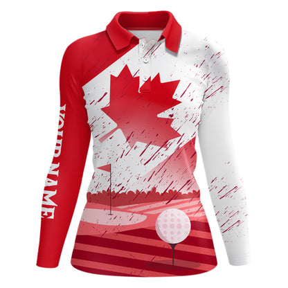 Womens Golf Polo Shirts Custom Canadian Flag, Patriotic Golf Canada Shirt For Team Golfer, Golf Gift TDM2492