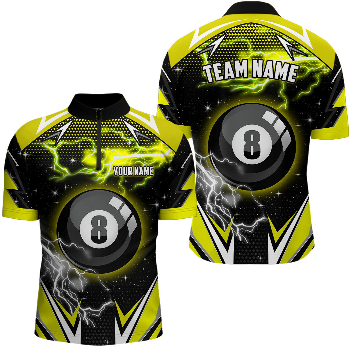 8 Ball Pool Billiard Jerseys Custom Yellow Men Quarter-Zip, Team League Billiard Shirts TDM0560