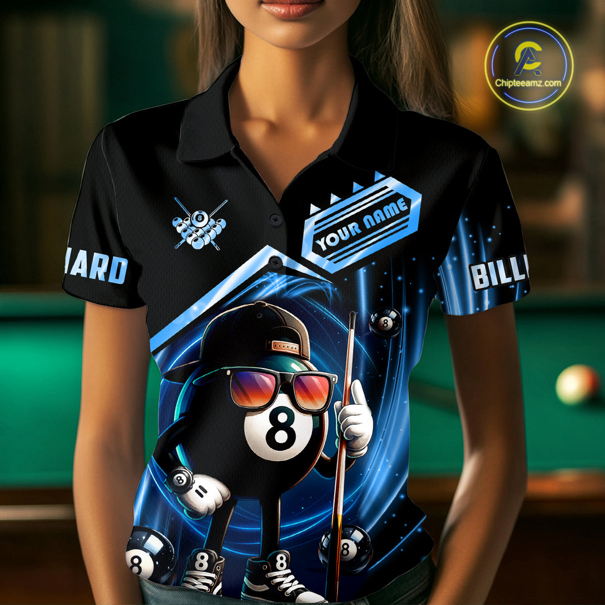Blue Funny 8 Ball Billiard Shirt For Women Custom Pool Team Shirt, Billiard Jersey Polo & 1/4 Zip TDM5205