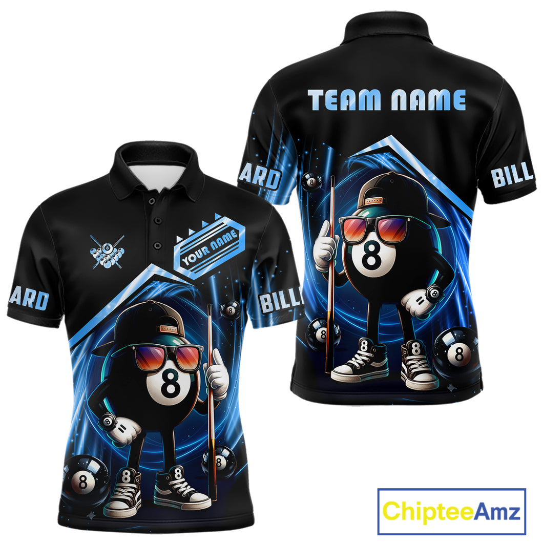 Blue Funny 8 Ball Billiard Shirt For Men Custom Pool Team Shirt, Billiard Jersey Polo & 1/4 Zip TDM5205