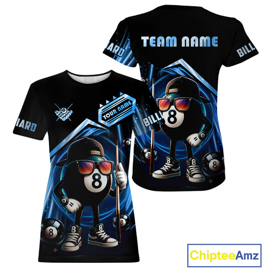 Blue Funny 8 Ball Billiard T-Shirt For Women Custom Pool Team Shirt, Billiard League Jersey TDM5205