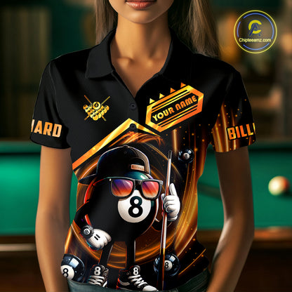 Orange Funny 8 Ball Billiard Shirt For Women Custom Pool Team Shirt, Billiard Jersey Polo & 1/4 Zip TDM5206