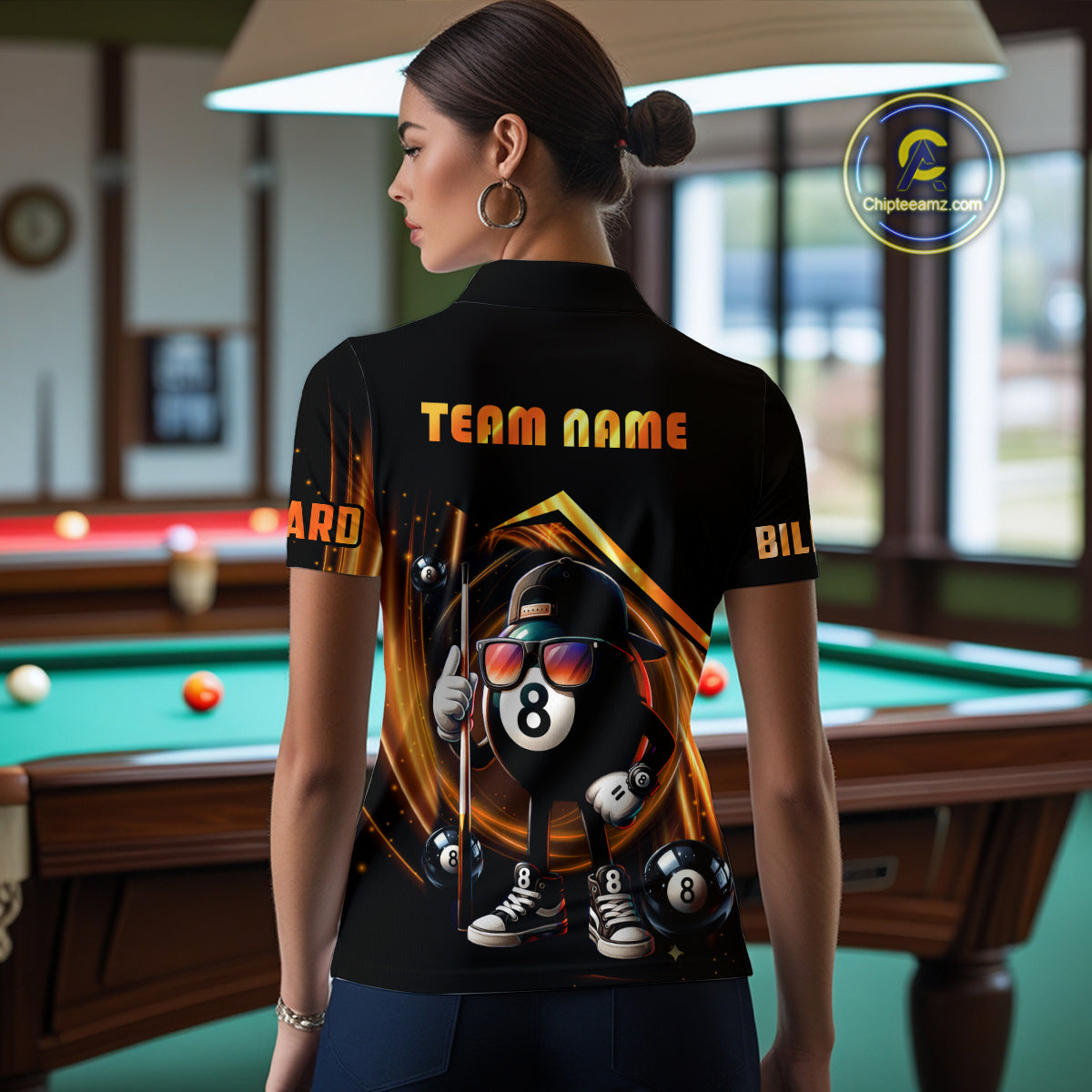 Orange Funny 8 Ball Billiard Shirt For Women Custom Pool Team Shirt, Billiard Jersey Polo & 1/4 Zip TDM5206