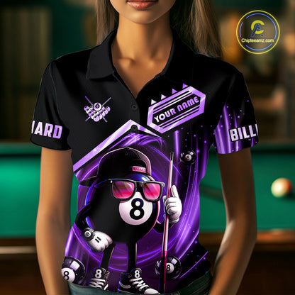 Purple Funny 8 Ball Billiard Shirt For Women Custom Pool Team Shirt, Billiard Jersey Polo & 1/4 Zip TDM5207
