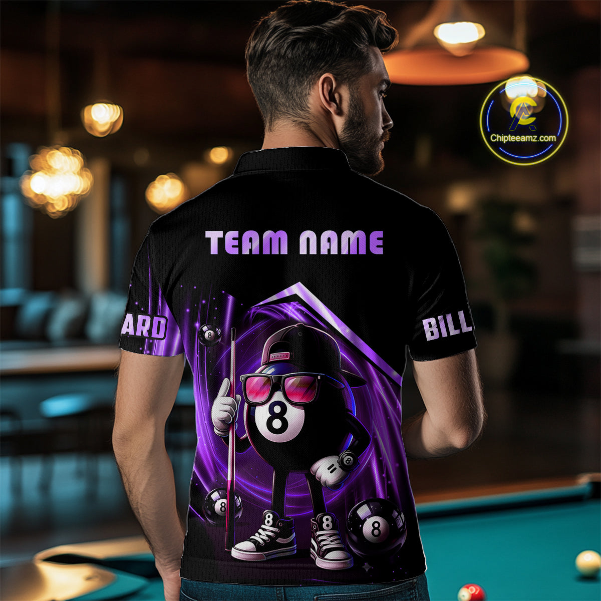 Purple Funny 8 Ball Billiard Shirt For Men Custom Pool Team Shirt, Billiard Jersey Polo & 1/4 Zip TDM5207