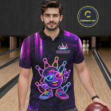 Load image into Gallery viewer, Funny Neon Bowling Ball Polo &amp; Quarter Zip Shirt For Men Custom Bowling Team Shirt, Bowling Jersey TDM6519