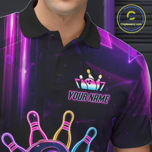 Load image into Gallery viewer, Funny Neon Bowling Ball Polo &amp; Quarter Zip Shirt For Men Custom Bowling Team Shirt, Bowling Jersey TDM6519