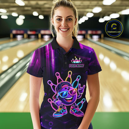 Funny Neon Bowling Ball Polo & Quarter Zip Shirt For Men Custom Bowling Team Shirt, Bowling Jersey TDM6519