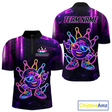 Load image into Gallery viewer, Funny Neon Bowling Ball Polo &amp; Quarter Zip Shirt For Men Custom Bowling Team Shirt, Bowling Jersey TDM6519