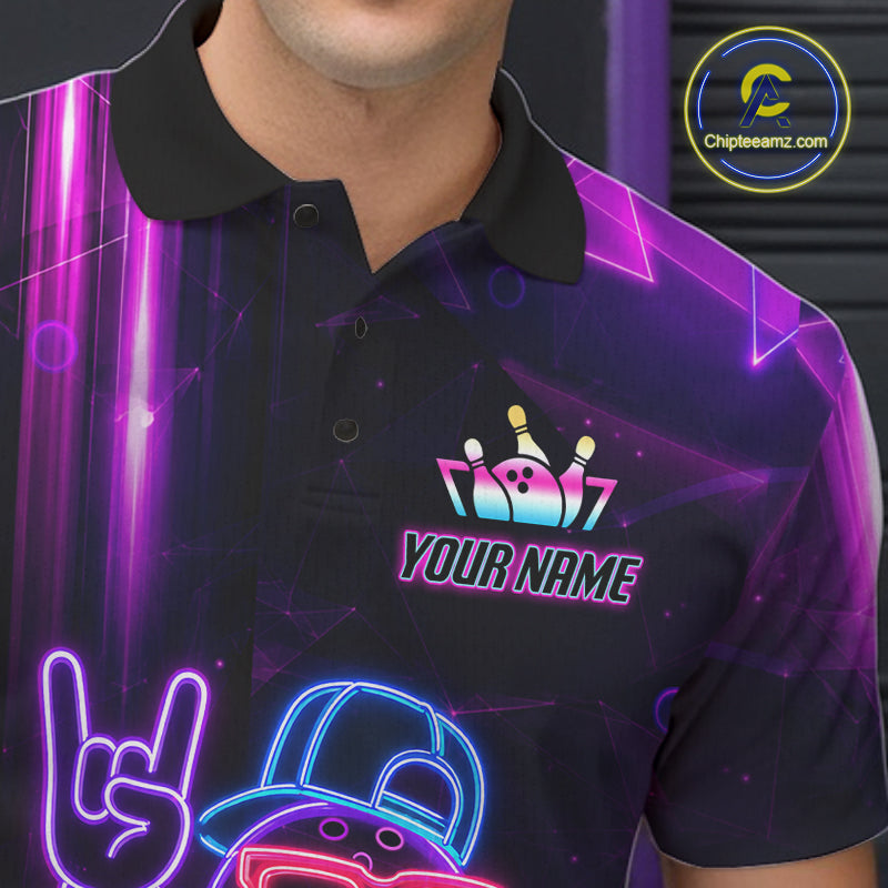 Funny Neon Bowling Ball Polo & Quarter Zip Shirt For Men Custom Bowling League Team Jersey TDM6520