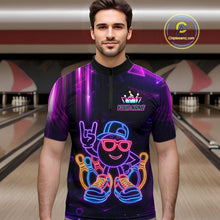 Load image into Gallery viewer, Funny Neon Bowling Ball Polo &amp; Quarter Zip Shirt For Men Custom Bowling League Team Jersey TDM6520