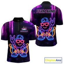 Load image into Gallery viewer, Funny Neon Bowling Ball Polo &amp; Quarter Zip Shirt For Men Custom Bowling League Team Jersey TDM6520