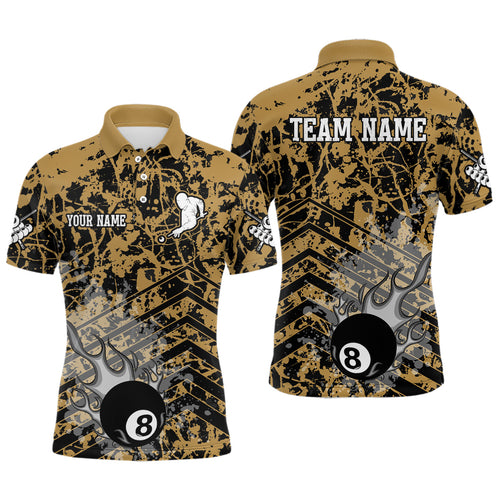 Personalized Flame 8 Ball Custom Yellow Camo Abstract Billiard Shirt For Men, Pool Billiard Jerseys TDM2987