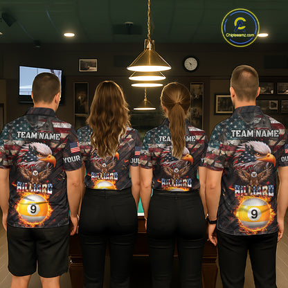 American Flag 9 Ball Fire Custom Eagle Billiard Shirt For Women, Patriotic Pool Jersey Polo, 1/4 Zip TDM5931