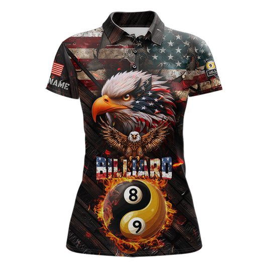 American Flag 8 & 9 Ball Yin-Yang Fire Custom Eagle Billiard Shirt For Women, Pool Team Jersey TDM5933