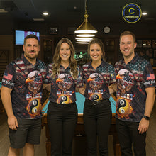 Load image into Gallery viewer, American Flag 8 &amp; 9 Ball Yin-Yang Fire Custom Eagle Billiard Shirt For Women, Pool Team Jersey TDM5933