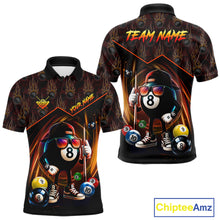 Load image into Gallery viewer, Orange Funny 8 Ball Pool Billiard Shirt For Men Custom Flame Billiard Team Jersey Polo &amp; 1/4 Zip TDM6347