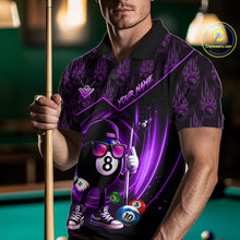 Load image into Gallery viewer, Purple Funny 8 Ball Pool Billiard Shirt For Men Custom Flame Billiard Team Jersey Polo &amp; 1/4 Zip TDM6348