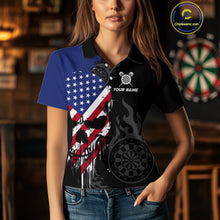 Load image into Gallery viewer, Grunge American Flag Skull Darts Shirt For Women Custom Patriotic Darts Team Jerseys Polo &amp; 1/4 Zip TDM4197