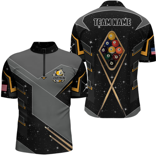 Personalized 9 Ball Pool Billiard Men Quarter-Zip Shirts, 9 Ball Billiards Attire Jerseys  TDM0589