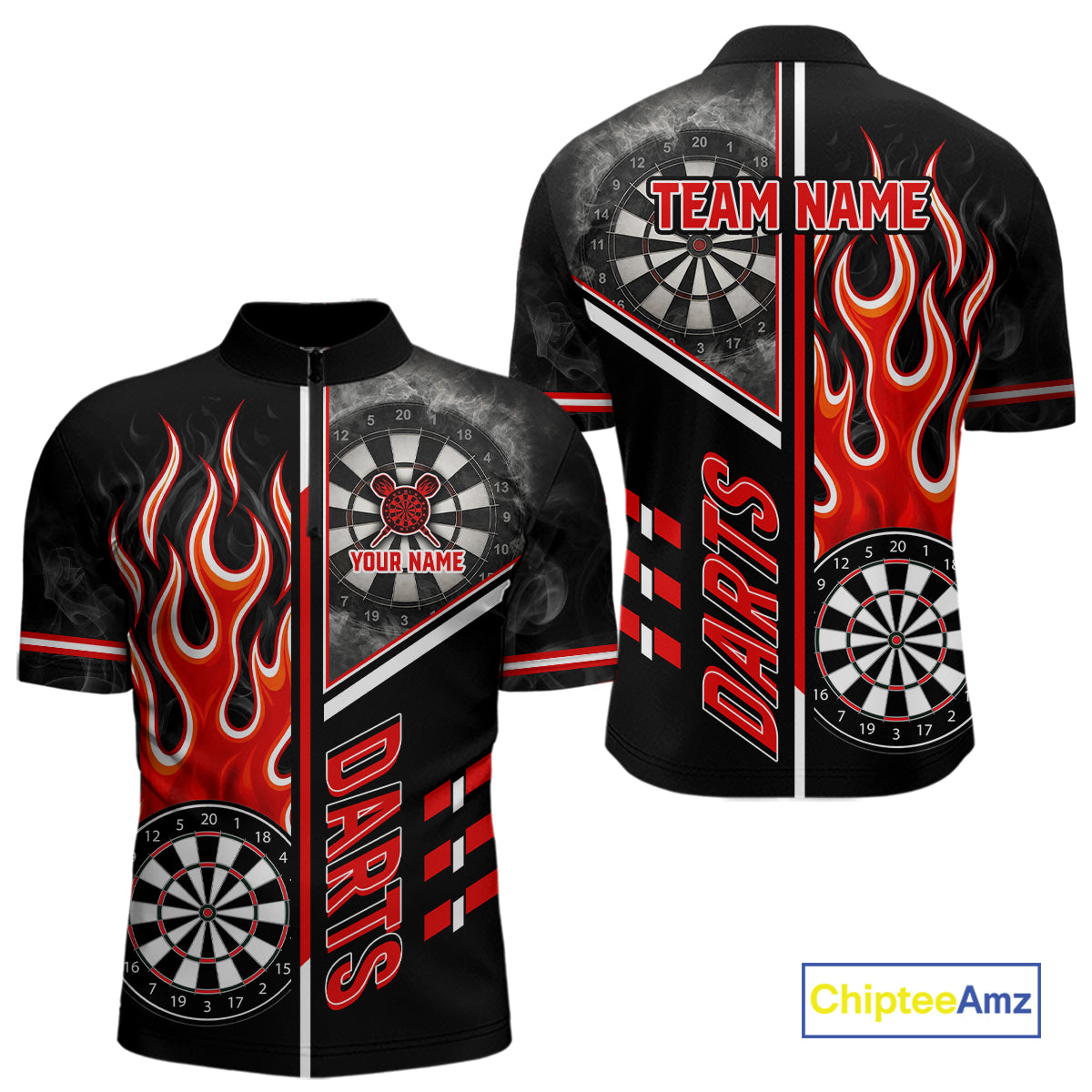 Black And Red Flaming Smoke Darts Shirt For Men Custom Darts Jersey Team Polo & 1/4 Zip TDM6095