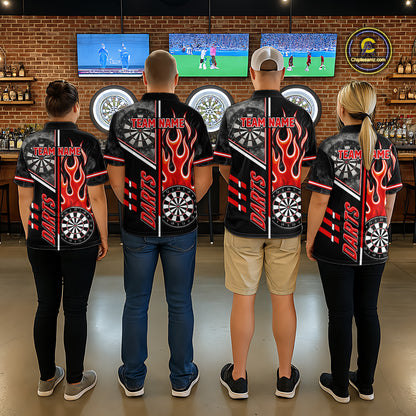 Black And Red Flaming Smoke Darts Shirt For Women Custom Darts Jersey Team Polo & 1/4 Zip TDM6095