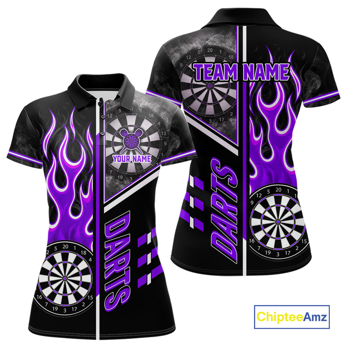 Black And Purple Flaming Smoke Darts Shirt For Women Custom Darts Jersey Team Polo & 1/4 Zip TDM6096