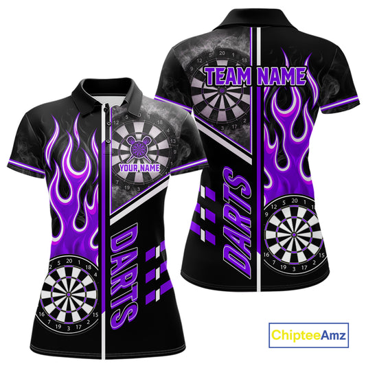 Black And Purple Flaming Smoke Darts Shirt For Women Custom Darts Jersey Team Polo & 1/4 Zip TDM6096