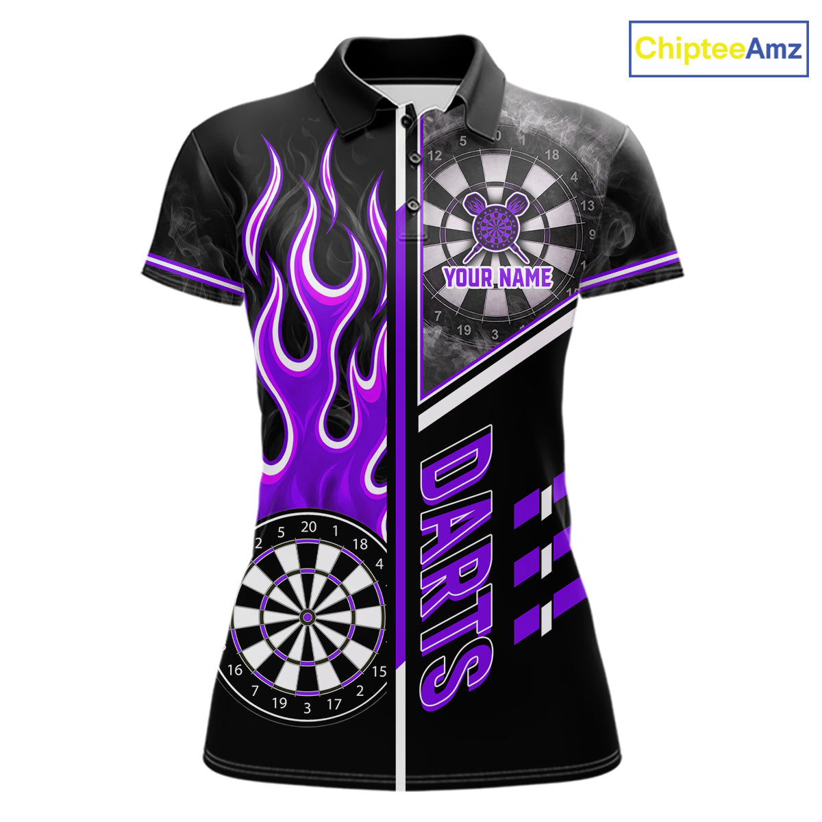 Black And Purple Flaming Smoke Darts Shirt For Women Custom Darts Jersey Team Polo & 1/4 Zip TDM6096