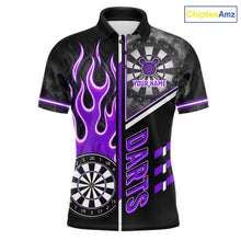 Load image into Gallery viewer, Black And Purple Flaming Smoke Darts Shirt For Men Custom Darts Jersey Team Polo &amp; 1/4 Zip TDM6096