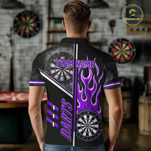 Load image into Gallery viewer, Black And Purple Flaming Smoke Darts Shirt For Men Custom Darts Jersey Team Polo &amp; 1/4 Zip TDM6096