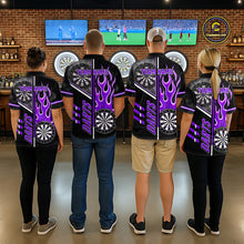 Load image into Gallery viewer, Black And Purple Flaming Smoke Darts Shirt For Men Custom Darts Jersey Team Polo &amp; 1/4 Zip TDM6096
