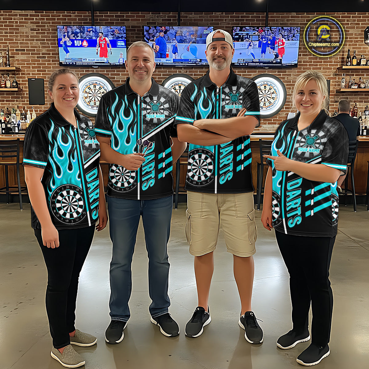 Black And Turquoise Flaming Smoke Darts Shirt For Women Custom Darts Jersey Team Polo & 1/4 Zip TDM6097